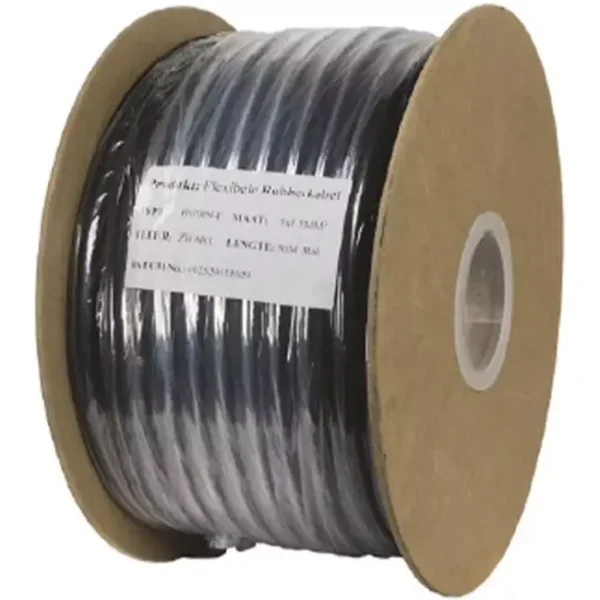 Soepele zwarte rubberkabel 5 x 2,5 voor buiten, rol 50 meter
