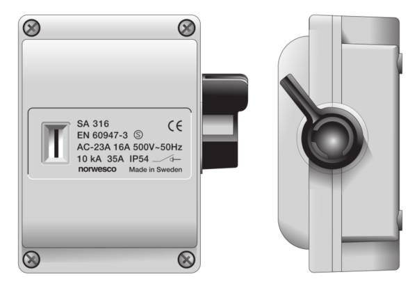 SA-325 Norwesco werkschakelaar 3P 25A IP54 exclusief wartels